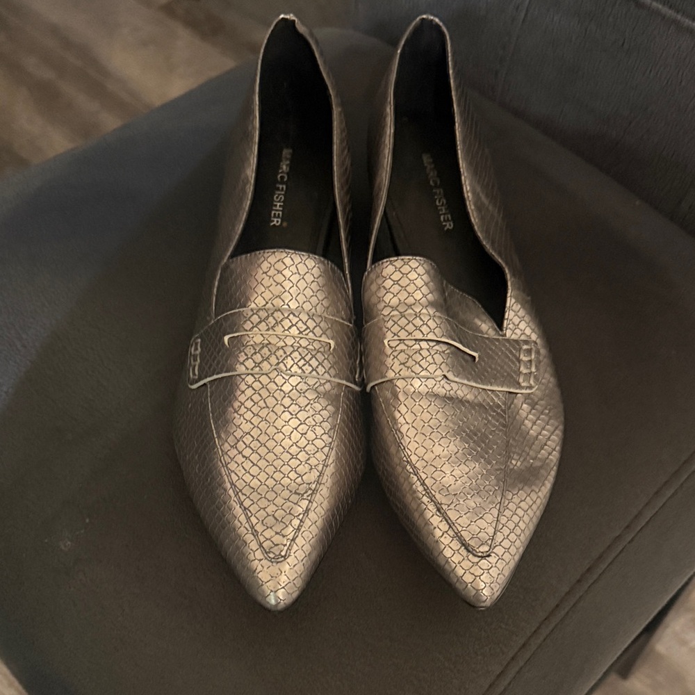 Marc Fisher Silver Textured Loafers